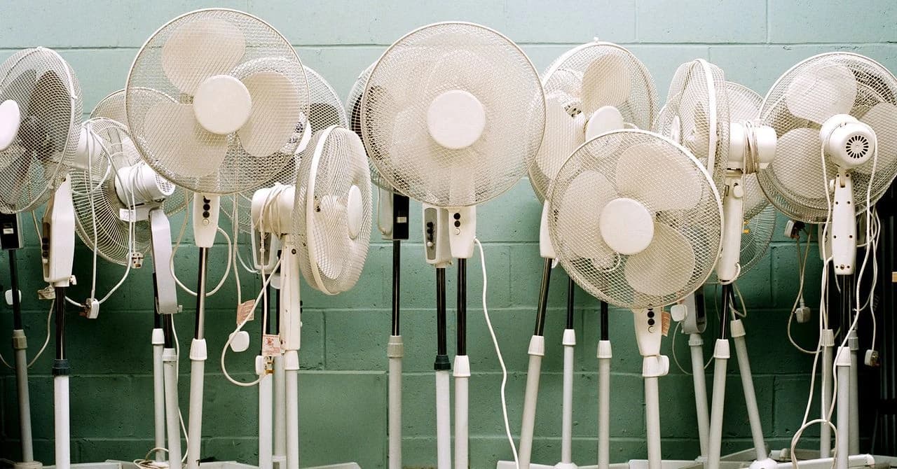 An art installation made of electric fans