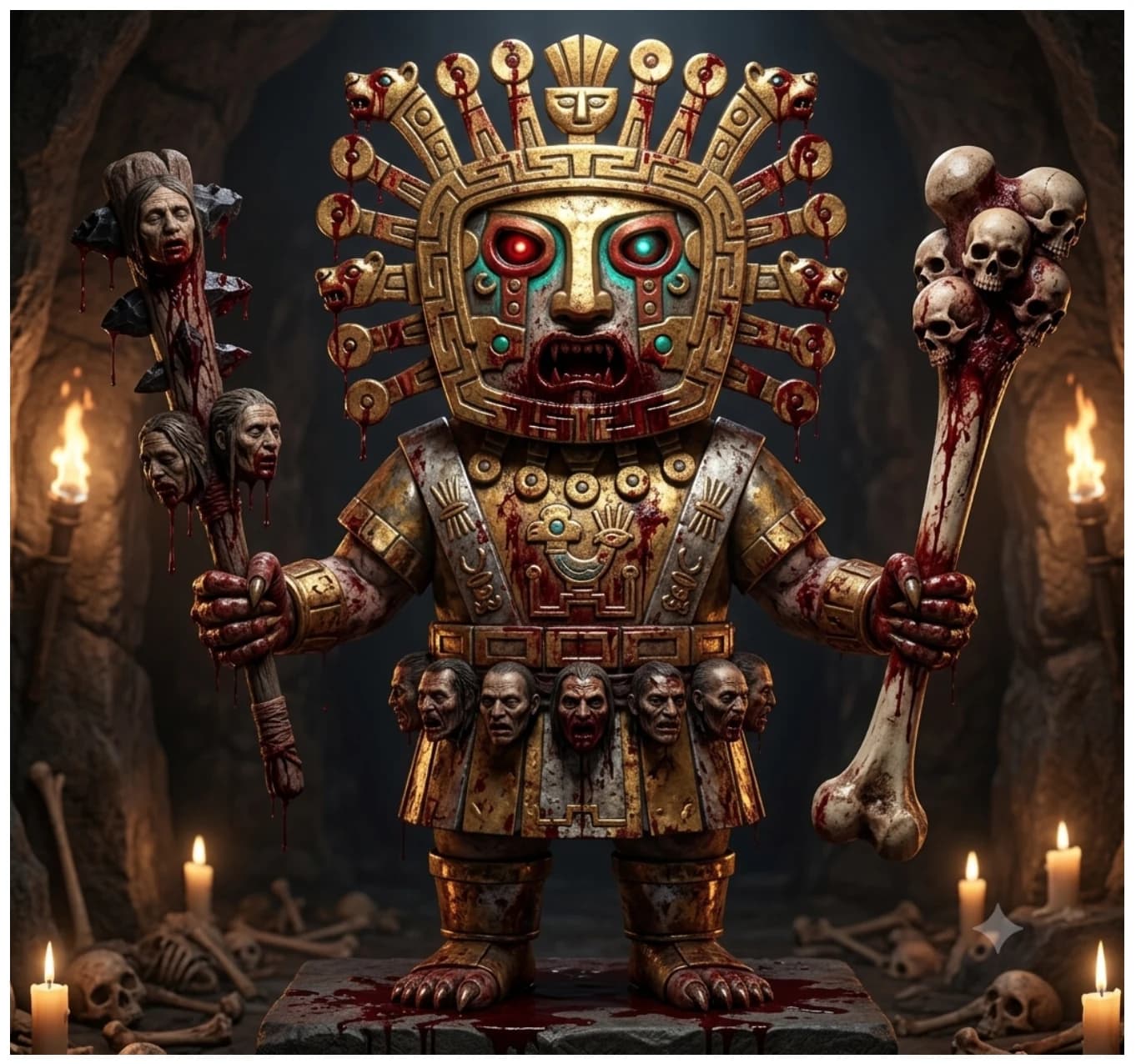 AI-generated Viracocha figure surrounded by fire