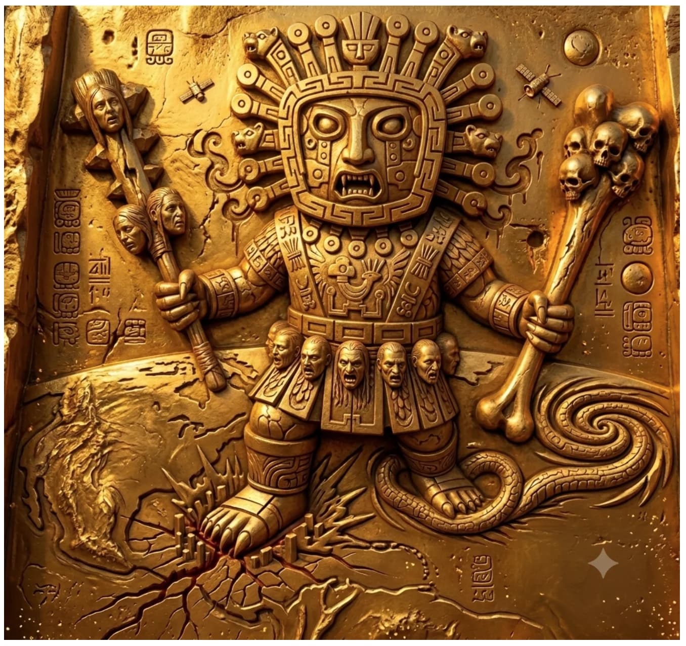 AI-generated gold Viracocha relief